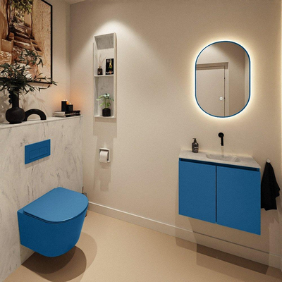 MONDIAZ TURE-DLUX Meuble WC 60 cm Jeans. Lavabo EDEN Opalo position droite. Sans trou de robinet.