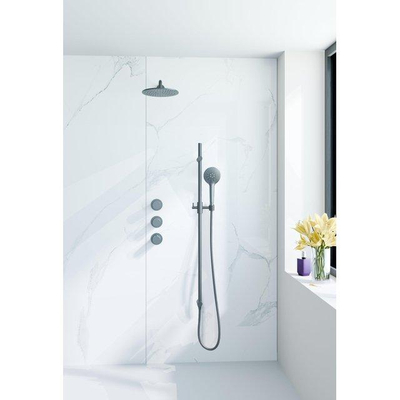 Fortifura Nebbio Ensemble de douche pluie - robinet encastré - corps encastré - barre coulissante - flexible de douche lisse - douchette ronde - bras mural 35cm - douche de tête ronde - finition PVD gunmetal brossé