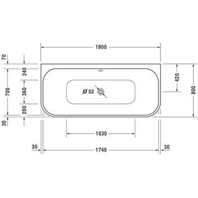Duravit Happy D.2 Bad acryl half - vrijstaand - 180x80x46cm - met paneel - back-to-wall - glans wit