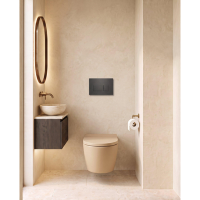 QeramiQ Dely Toiletset - 36.3x51.7cm - Geberit UP720 inbouwreservoir - rimless - diepspoel - 35mm zitting - softclose - bedieningsplaat mat antraciet - rechthoekige knoppen - mat beige