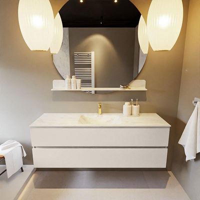 Mondiaz VICA-DLUX ensemble de meuble de salle de bain - 150cm - meuble sous-vasque lin - 2 tiroirs - lavabo encastrée nuage milieu - 1 trou de robinet - version haute de 60cm - opalo