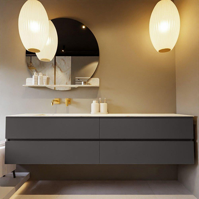 Mondiaz VICA-DLUX ensemble de meuble de salle de bain - 200cm - meuble sous-vasque gris foncé - 4 tiroirs - lavabo encastré cloud gauche - sans trous de robinet - version haute de 60cm - frape