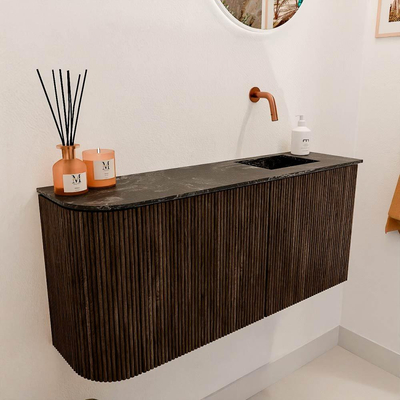 Mondiaz JOYA-DLUX 91.6cm toiletmeubel - ronding links kleur Walnut - Wastafel FAYE positie Rechts Zonder kraangat kleur Lava.