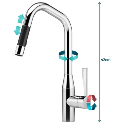Dornbracht Sync Mitigeur de cuisine monotrou avec bec angulaire extensible avec douchette rotatif à 360° saillie 24cm platine mat