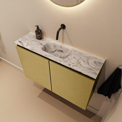 MONDIAZ TURE-DLUX Meuble toilette - 80cm - Oro - EDEN - vasque Glace - position centrale - sans trou de robinet
