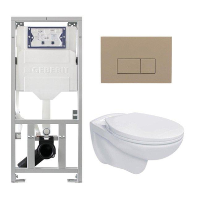 Adema Classico Toiletset - inbouwreservoir -toiletpot -basic toiletzitting - bedieningsplaat rechthoekige knoppen taupe - glans wit