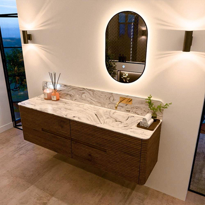 Mondiaz CIRO-DLUX Badkamermeubelset - 170x45x50cm - Solid surface wastafel Glace - 1 wasbak Rechts - zonder kraangaten - 4 lades - Dusk