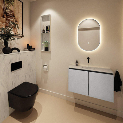 MONDIAZ TURE-DLUX Meuble toilette - 80cm - Plata - EDEN - vasque Opalo - position centrale - sans trou de robinet