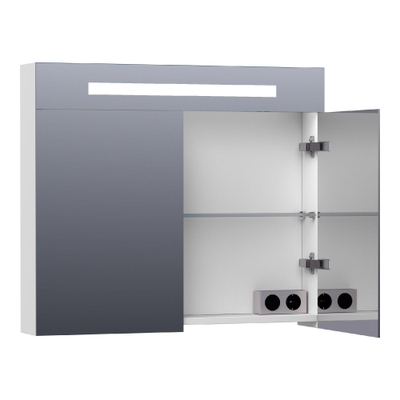 BRAUER Double Face Spiegelkast - 80x70x15cm - verlichting - geintegreerd - 2 links- rechtsdraaiende spiegeldeur - MDF - mat wit
