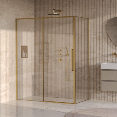 BRAUER Galactic Douchecabine - 160x90x200cm - met schuifdeur - helder glas - omkeerbaar - incl. glascoating - geborsteld goud PVD