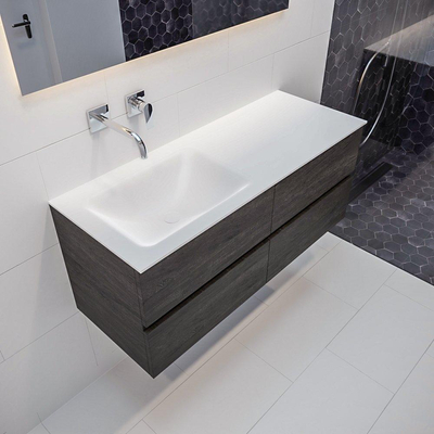 Mondiaz VICA ensemble de meuble de salle de bain - 120cm - meuble sous-vasque marron foncé - 4 tiroirs - lavabo CLOUD gauche sans trous de robinet - version XL 60cm de haut