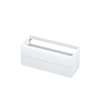 INK meuble sous-lavabo 120x45x52cm 2 tiroirs sans poignées avec finition à 45 degrés tout autour MDF laqué blanc mat