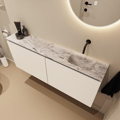 MONDIAZ TURE-DLUX meuble de toilette 120 cm Talc. EDEN lavabo Glace position à droite. Sans trou de robinet.