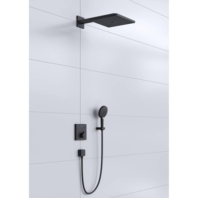 Hansgrohe Raindance e Doucheset - inbouwdeel - hoofddouche - handdouche - thermostaat - muuraansluitbocht - wandhouder - doucheslang - mat zwart