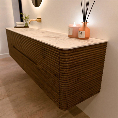 Mondiaz CIRO-DLUX Badkamermeubelset - 180x45x50cm - Solid surface wastafel Frappe - 1 wasbak Links - zonder kraangaten - 4 lades - Dusk