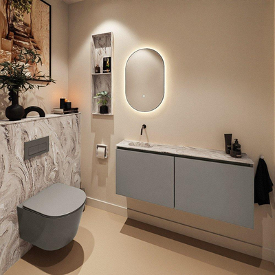 MONDIAZ TURE-DLUX Meuble toilette - 120cm - Smoke - EDEN - vasque Glace - position gauche - sans trou de robinet