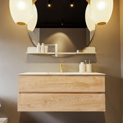 MONDIAZ VICA-DLUX Badkamermeubelset - 120cm - onderkast washed oak - 2 lades - inbouw wastafel cloud midden - 1 kraangat - 60cm hoge versie - frape