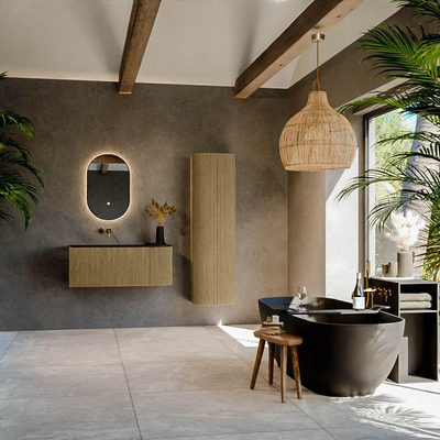 Mondiaz KURVE Ensemble de meuble de salle de bains - 105x46x40cm - 1 tiroir - 1 porte - lavabo solid surface - gauche - sans trou de robinet - Dusk