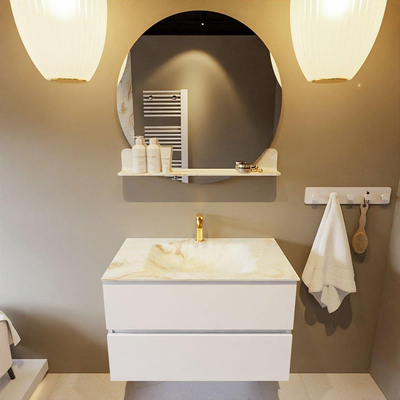MONDIAZ VICA-DLUX Ensemble meuble de salle de bains - 80cm - meuble bas talc - 2 tiroirs - lavabo encastré cloud centré - 1 trou de robinet - version haute 60cm - frape