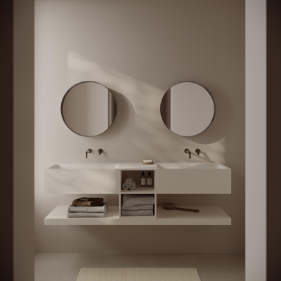 Ideavit Solidtetris Lavabo suspendu - 150x40x45 - solid surface - 2 vasques - 2 espaces de rangement - blanc mat