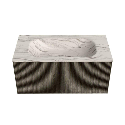 MONDIAZ KURVE-DLUX Meuble de salle de bains 90cm couleur Shadow avec 1 tiroir et 0 porte. Lavabo BIG SMALL Centre 1 trou de robinet Nata.