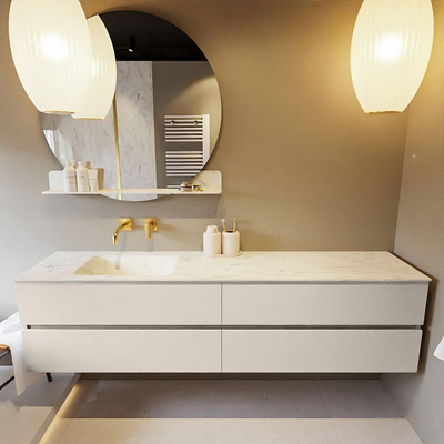 Mondiaz VICA-DLUX ensemble de meuble de salle de bain - 200cm - meuble sous-vasque lin - 4 tiroirs - lavabo encastrée nuage gauche - sans trous de robinet - version haute de 60cm - opalo