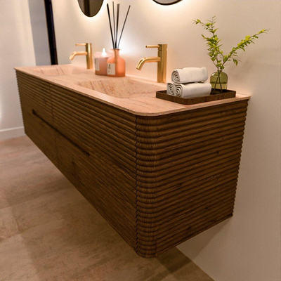 Mondiaz CIRO-DLUX Meuble de salle de bains - 170x45x50cm - Plan vasque solid surface Saba - 2 vasques Double - 2 perçages de robinetterie - 4 tiroirs - Dusk