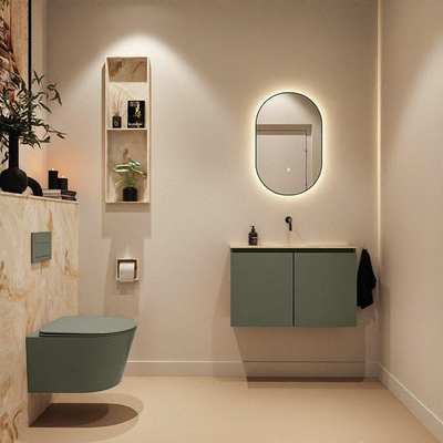 MONDIAZ TURE-DLUX Meuble toilette - 80cm - Army - EDEN - vasque Frappe - position centrale - sans trou de robinet