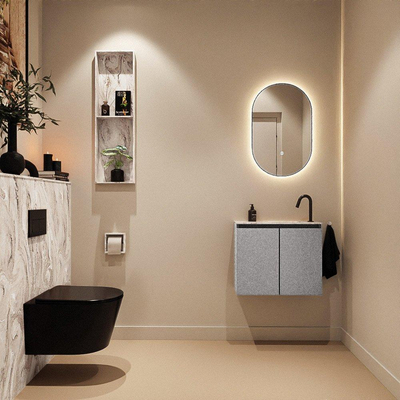 MONDIAZ TURE-DLUX Meuble toilette - 60cm - Plata - EDEN - vasque Glace - position droite - 1 trou de robinet
