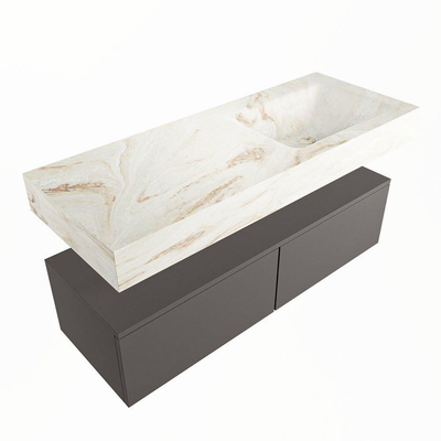 Mondiaz ALAN-DLUX Ensemble de meuble - 120cm - meuble Dark grey mat - 2 tiroirs - Lavabo Cloud Frappe suspendu - vasque Droite - 1 trou de robinet