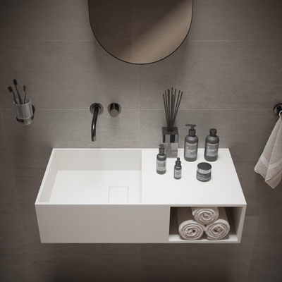 Ideavit Solidplan Wastafel 80x41x20cm rechthoek 0 kraangaten 1 wasbak Solid surface wit