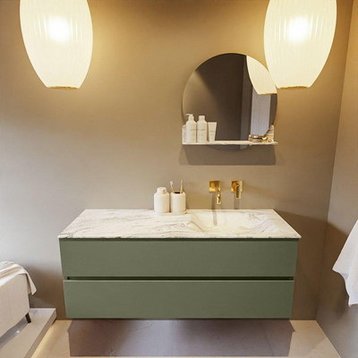 Mondiaz VICA-DLUX ensemble de meuble de salle de bain - 130cm - meuble sous-vasque armée - 2 tiroirs - lavabo encastré cloud droite - sans trous de robinet - version haute de 60cm - glace