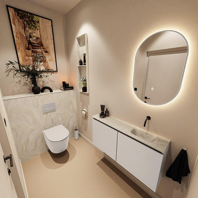 MONDIAZ TURE-DLUX meuble WC 100 cm Linen. EDEN vasque Ostra position à droite. Sans trou de robinet.