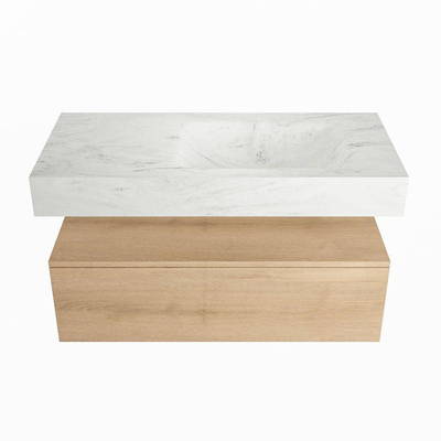 MONDIAZ ALAN - DLUX Badkamermeubelset - 100cm - onderkast - Washed Oak - 1 lade - vrijhangende wastafel - wasbak rechts - 1 kraangat - Opalo