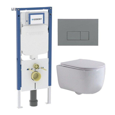 QeramiQ Dely Swirl Pack WC - 36,3x51,7cm - réservoir encastré Geberit UP720 Duofix Sigma - abattant mince - plaque de déclenchement gris clair - boutons rectangulaires - blanc brillant
