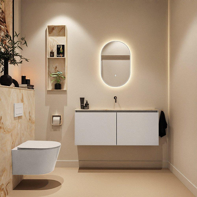 MONDIAZ TURE-DLUX Meuble toilette - 120cm - Linen - EDEN - vasque Frappe - position centrale - sans trou de robinet