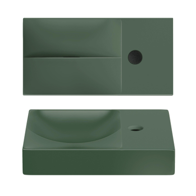 Clou Vale lave-mains 38 cm + robinet à droite vert pin mat céramique