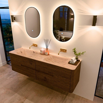Mondiaz CIRO-DLUX Ensemble meuble de salle de bains - 170x45x50cm - Plan vasque Solid surface Arena - 2 vasques Double - sans trous de robinet - 4 tiroirs - Dusk