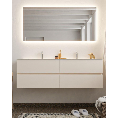 MONDIAZ VICA Ensemble de meuble salle de bain - 150cm - 4 tiroirs - lavabo Cloud double - 2 trous de robinet - solid surface lin
