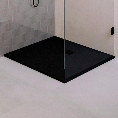BRAUER Asteroid Douchebak 100x100 incl. antislip en antibacterieel mineraalmarmer mat zwart