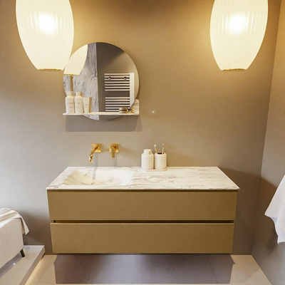 Mondiaz VICA-DLUX ensemble de meuble de salle de bain - 130cm - meuble sous-vasque oro - 2 tiroirs - lavabo encastré cloud gauche - sans trous de robinet - version haute de 60cm - glace