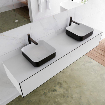 Mondiaz Lagom Meuble salle de bains 170x30.9x45cm Solid Surface Urban 2 tiroirs avec lavabo BINX vasque à poser double 2 trous de robinet