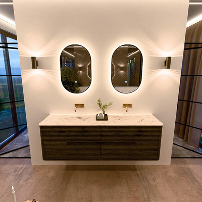 Mondiaz CIRO-DLUX Badkamermeubelset - 160x45x50cm - Solid surface wastafel Nata - 2 wasbak Dubbel - zonder kraangaten - 4 lades - Shadow