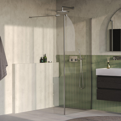 BRAUER Oblivion Douche à l’italienne - 90x200cm - paroi latérale 40cm - revêtement verre - verre clair - Acier inoxydable brossé PVD