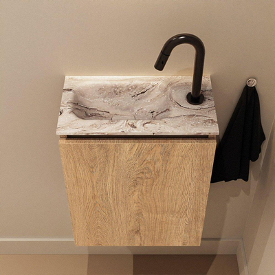 MONDIAZ TURE-DLUX 40cm toiletmeubel Washed Oak. EDEN wastafel Glace positie links. Met 1 kraangat.