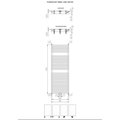 Plieger Florian Nxt M designradiator enkel horizontaal met middenaansluiting 1406x500mm 759W zwart grafiet (black graphite)