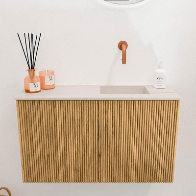 Mondiaz JOYA-DLUX 70cm toiletmeubel - kleur Oak - Wastafel FAYE positie Rechts Zonder kraangat kleur Meli.