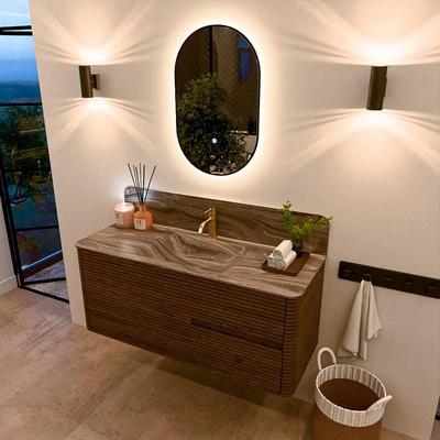 Mondiaz CIRO-DLUX Badkamermeubelset - 120x45x50cm - Solid surface wastafel Sombra - 1 wasbak Midden - 1 kraangat - 2 lades - Dusk