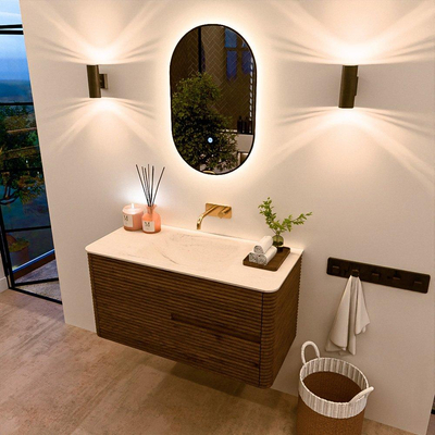 Mondiaz CIRO-DLUX Badkamermeubelset - 100x45x50cm - Solid surface wastafel Meli - 1 wasbak Midden - zonder kraangaten - 2 lades - Dusk