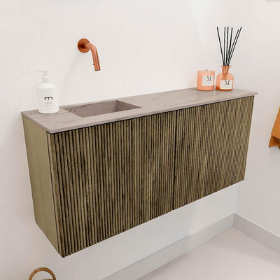 Mondiaz JOYA-DLUX 90cm toiletmeubel - kleur Dusk - Wastafel FAYE positie Links Zonder kraangat kleur Saba.